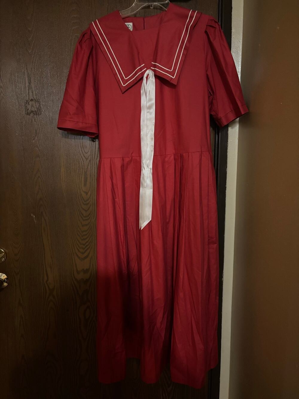 NWOT Vintage Laura Ashley Red Sailor Nautical Collared Short- Sleeve Maxi Dress